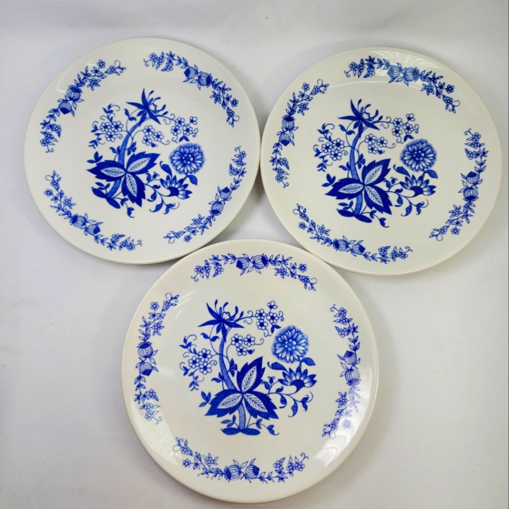 Vintage Mexico Anfora Azulejo Version Blue Onion Flowers 9" Plate Dish Set of 3